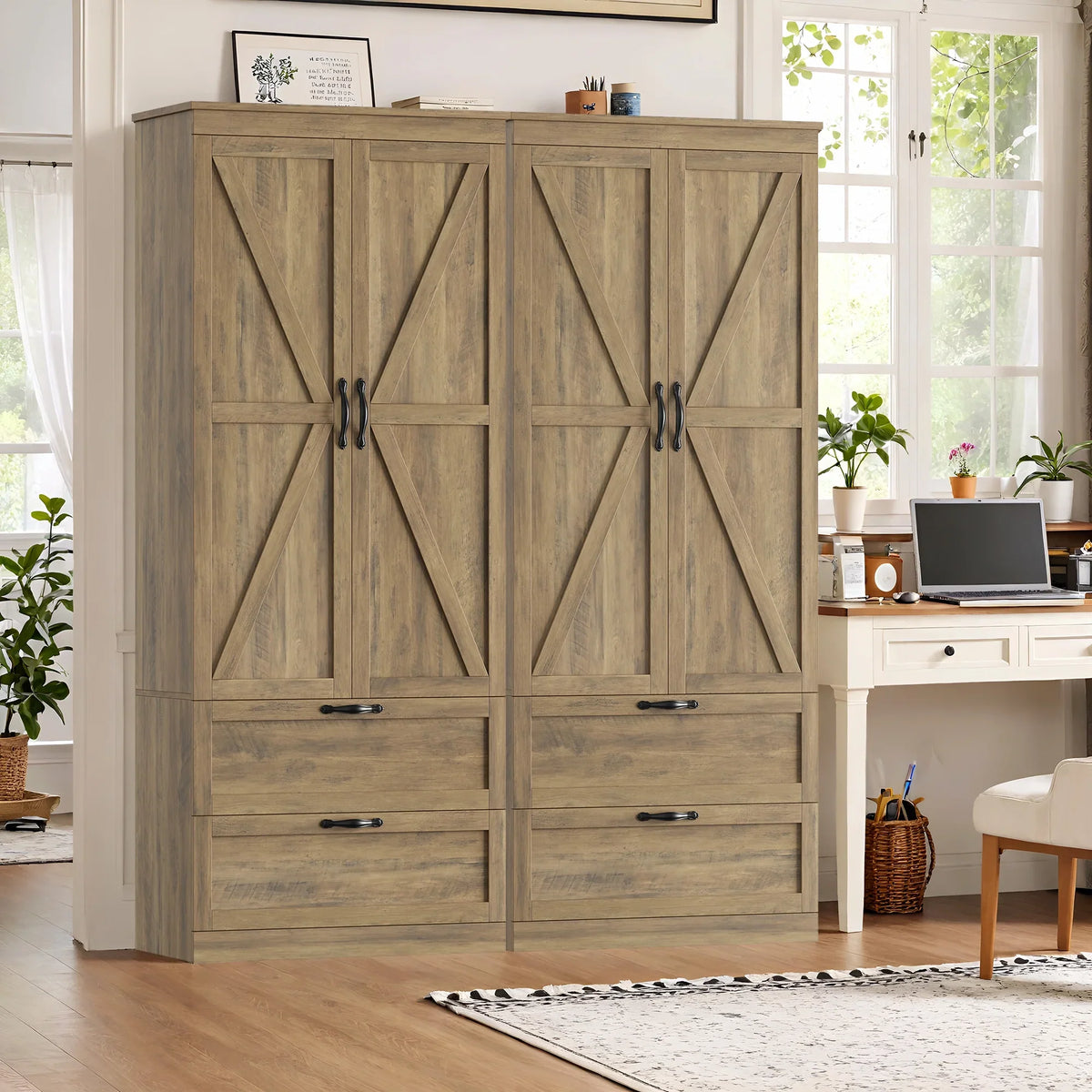 Homfa 70.3"H Bathroom Storage Cabinet, Farmhouse Linen Storage Cabinet with 2 Drawers, White