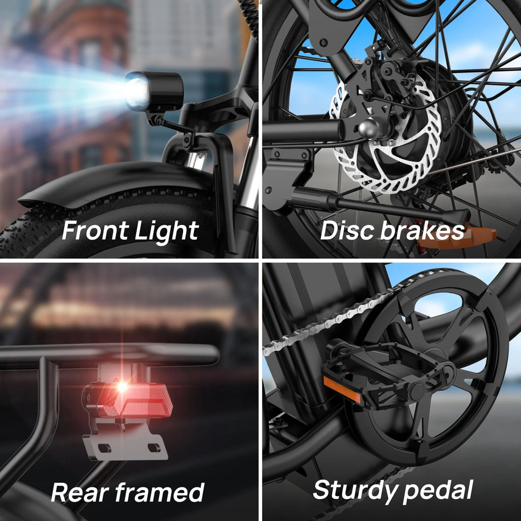 Electric Bike for Adults, 745W Peak Motor Ebike, 48V 13Ah Removable Battery, 20MPH,80 Miles Max, 20" Fat Tire Electric Bicycle with Colorful Display, All-Terrain E-Bike for Adults and Teens