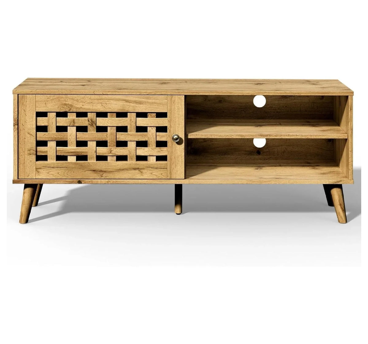 Rattan TV Stand, Fluted TV Stand with Storage, 47 inch Rattan Entertainment Center, Media Console Cabinet for Living Room, Bedroom 47'' -1 Door