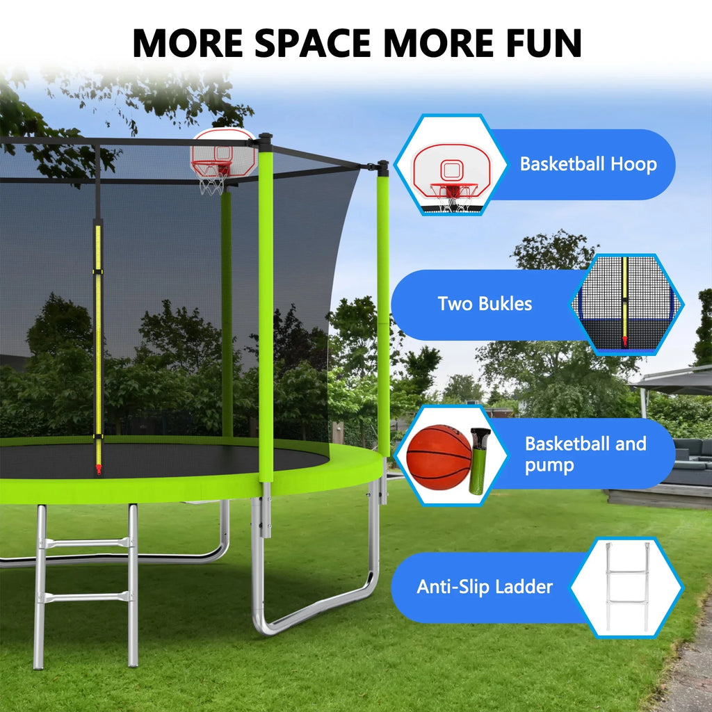 Alvantor Trampoline for Kids with Basketball Hoop, 10 Ft Backyard Round Trampolines with Enclosure Net, Age 3-10, Blue