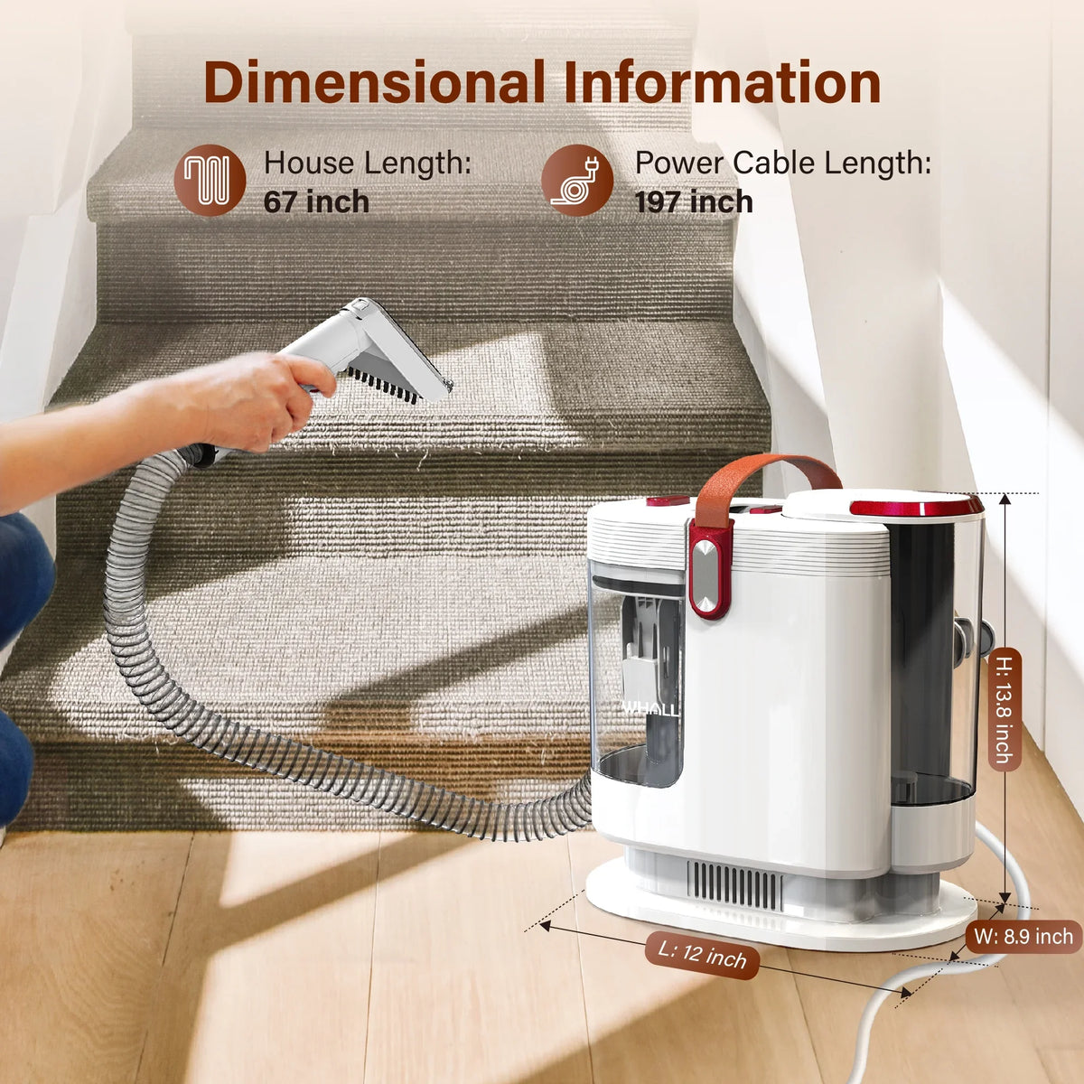 WHALL Portable Carpet Cleaner Machine with Wide Path Tool, Self-Cleaning for Pet Stains and Seats