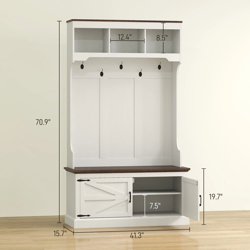 HOMCOM Hall Tree with Shoe Storage, Coat Rack with Shoe Bench, White