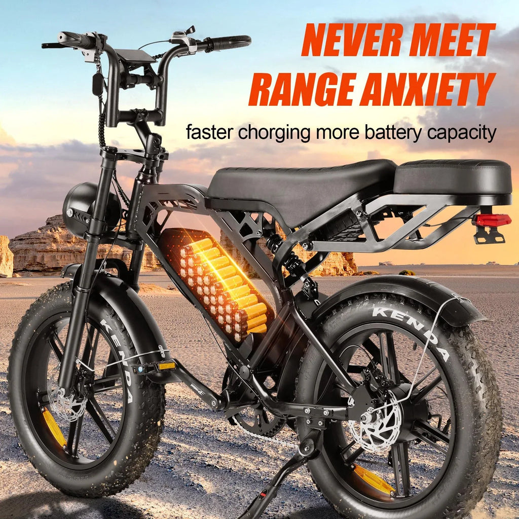 Tamobyke Electric Bike for Adults,Peak 1500W 28mph Mountain Ebike,48V 15.6AH 20" Fat Tire Electric Bicycle Full Suspension UL2849