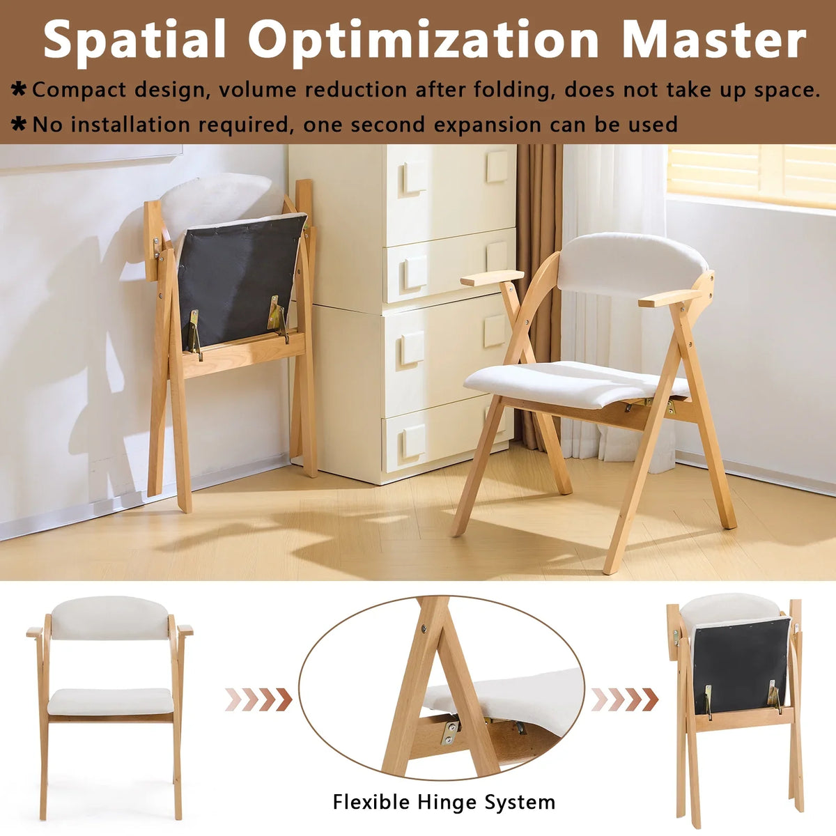 Ktaxon Folding Chairs Rubber Wood Frame Foldable Event Chairs Padded Diner Chairs for Office and Party Reading Dining Set of 2 Light Gray