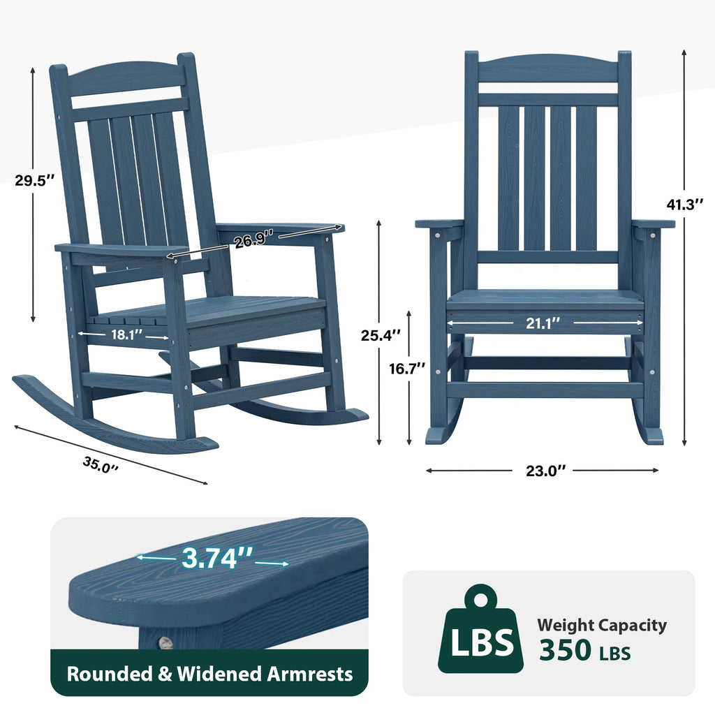 KINGYES HDPE Outdoor Rocking Chairs Set of 2,HDPE Patio Rocker for Porch,Black