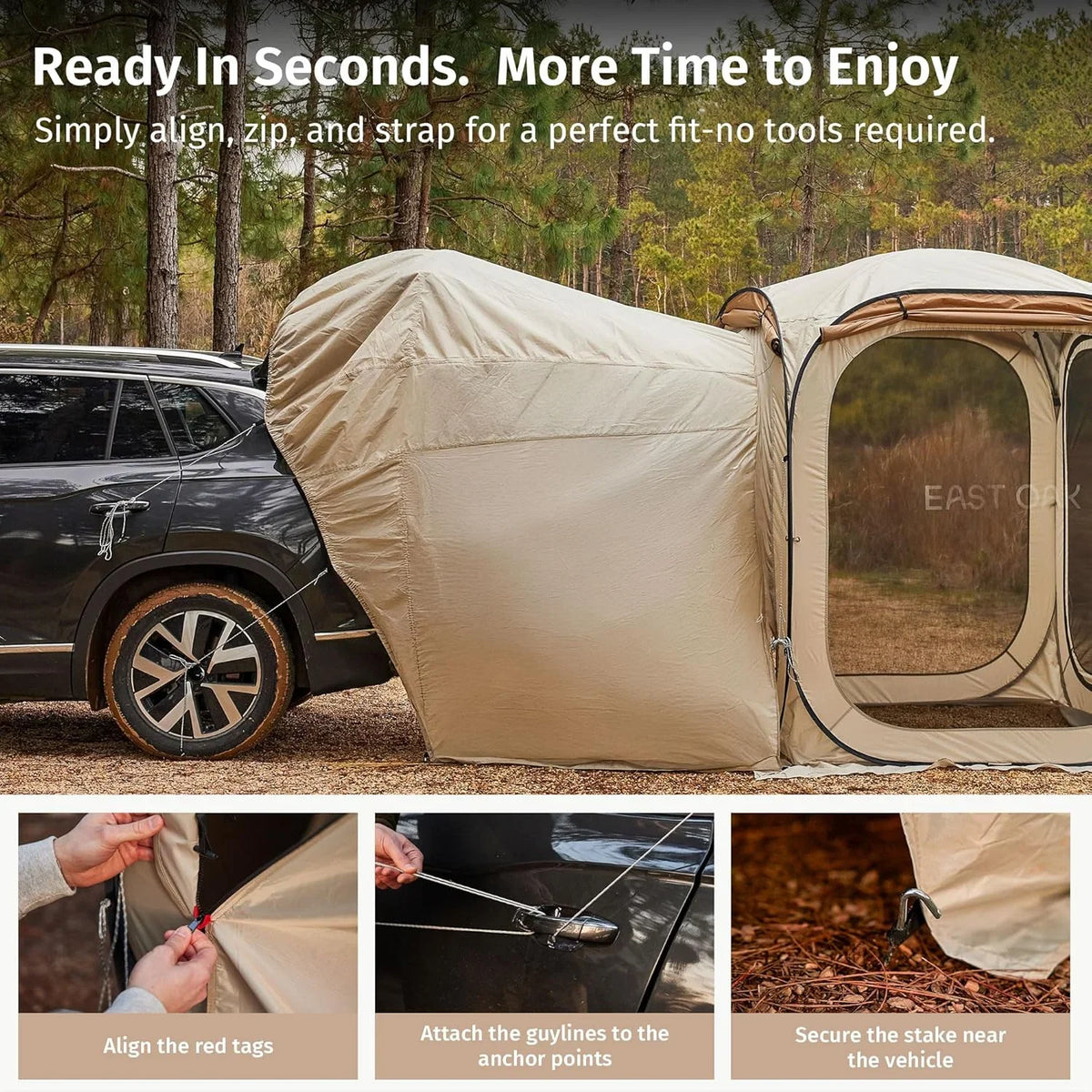 East Oak SUV Tailgate Tent Extension | 6x6 FT Windproof & Waterproof Canopy for Camping, Car, and Outdoor Adventures