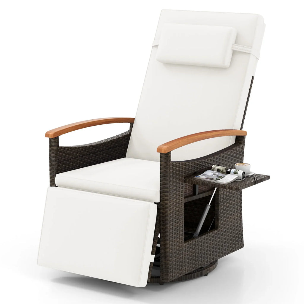 Costway Outdoor 360" Swivel Rattan Recliner Chair Patio Wicker Chaise Lounge Chair Beige