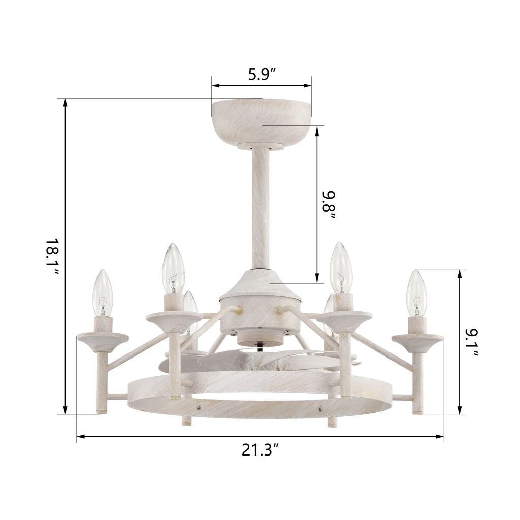Maxax Candlestick Ceiling Fan with Light, 21" White Vintage Ceiling Fan with Remote Control, 6 Speeds Reversible Timing Ceiling Fan for Bedroom, Living Room