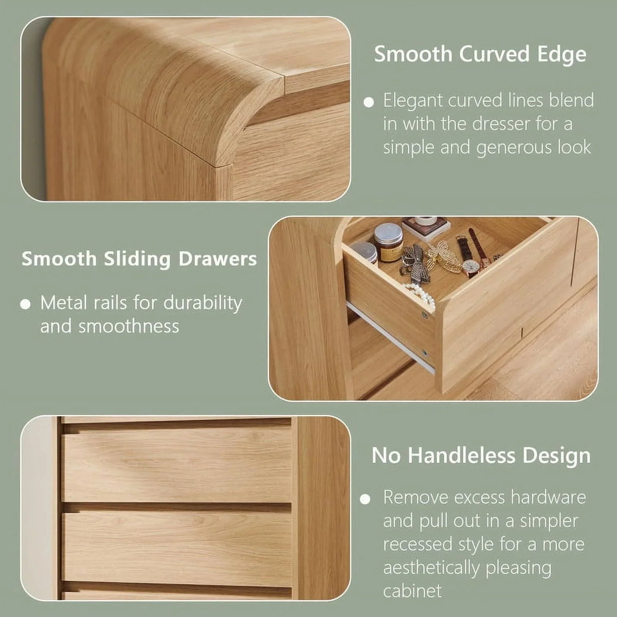 MIHOVER Modern 5 Drawer Vertical Dresser - 45'' Wood Storage Cabinet with Assembly, Chest of Drawers for Bedroom & Living Room