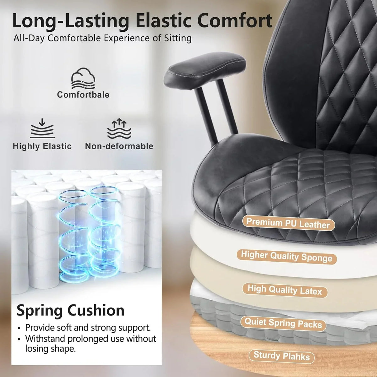 QW Home Office Desk Chair Office Rubber Casters Ergonomic Computer Chair with Lumbar Support Adjustable Height Rolling Swivel Executive Task Armrests Chair. Brown Leather