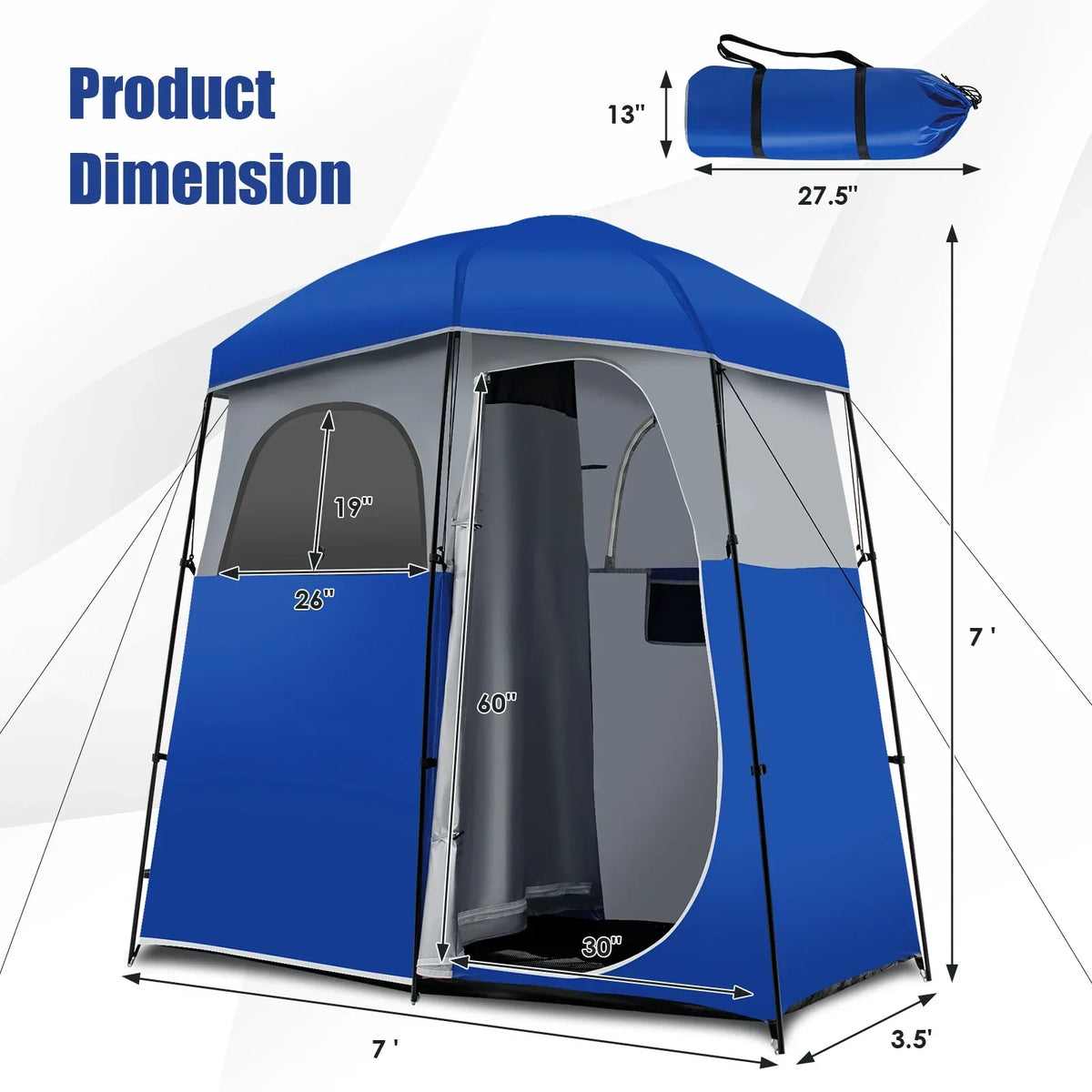 YUONAO 7'x3.5'x7 Double-Room Camping Shower & Toilet Tent with Floor and Carry Bag – Oversized Privacy Shelter for Outdoor Camping, Beach, Hiking