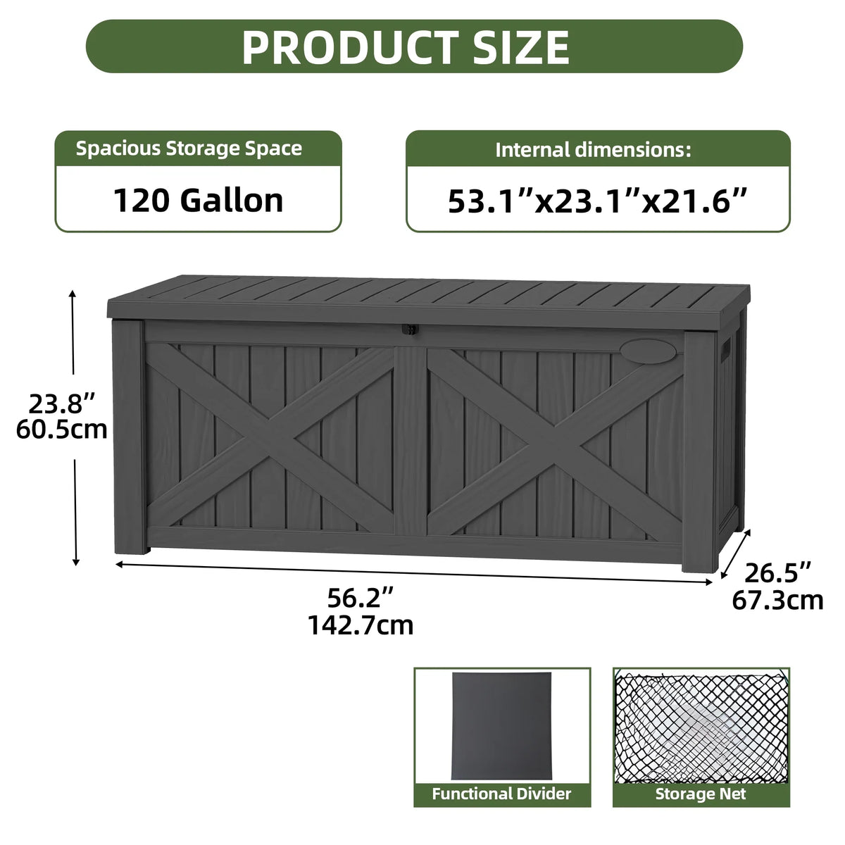 Uforic Outdoor 120 Gallon Large Resin Deck Box, Outdoor Storage Boxes with X-Shaped Front, for Patio Garden, Waterproof & Lockable, Light Brown