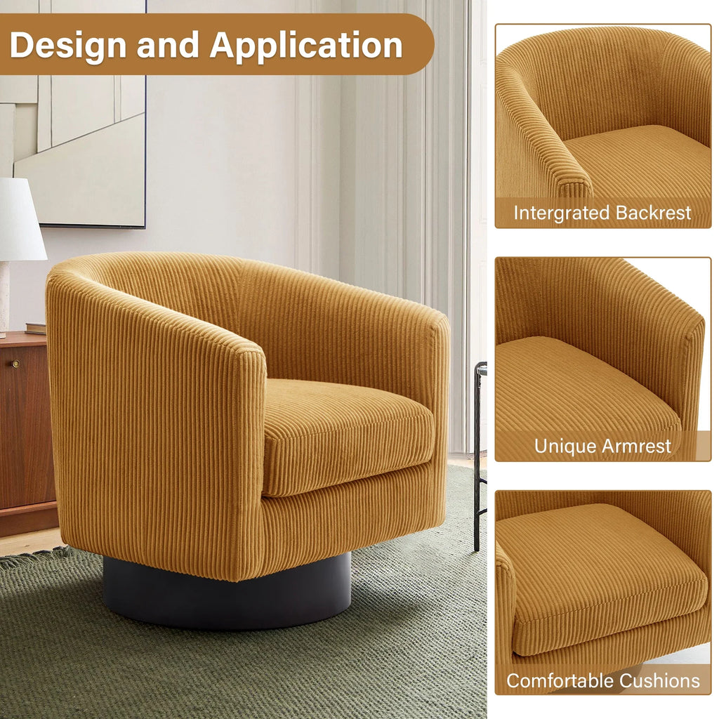 UIXE Swivel Accent Chair, Upholstered Fabric Barrel Chair for Living Room, Small Single Sofa Bedroom Reading Seat, Light Gray