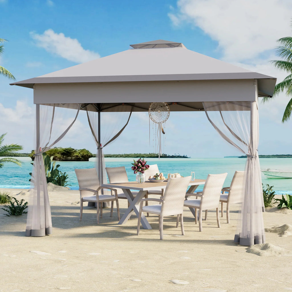 Bezseller 11x11 Pop up Gazebo, Outdoor Waterproof Canopy Tent with Mosquito Netting for Outdoors, Khaki