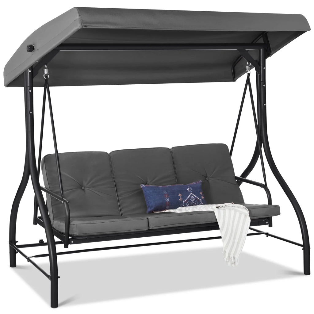 Best Choice Products 3-Seat Outdoor Converting Canopy Swing Glider Patio Hammock w/ Removable Cushions - Burgundy
