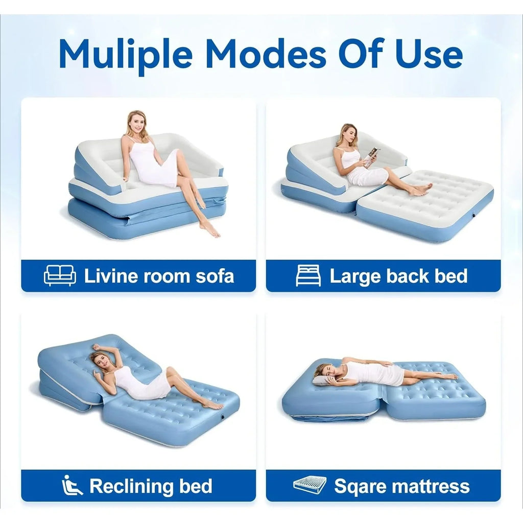 Full Size Air Mattress for Inflatable Portable Blow Up Mattress Sofa Bed with Flocked top-Double Air Couch for Tent Camping(Dark Brown)