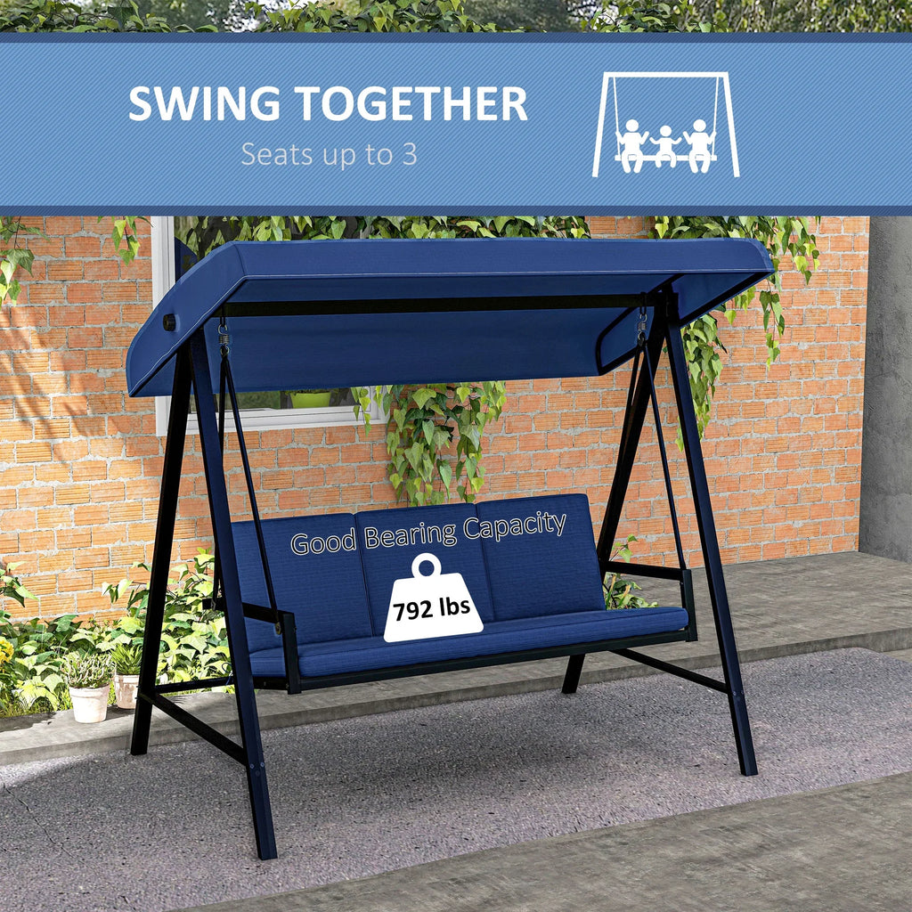 Outsunny 3-Seat Outdoor Porch Swing, Patio Swing Chair with Adjustable Canopy, Removable Cushions for Garden, Backyard, and Poolside, Beige