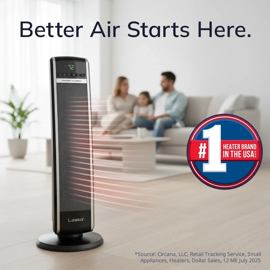 Lasko 29" 1500W Ceramic Tower Space Heater with Thermostat, Remote, Black, CT30754