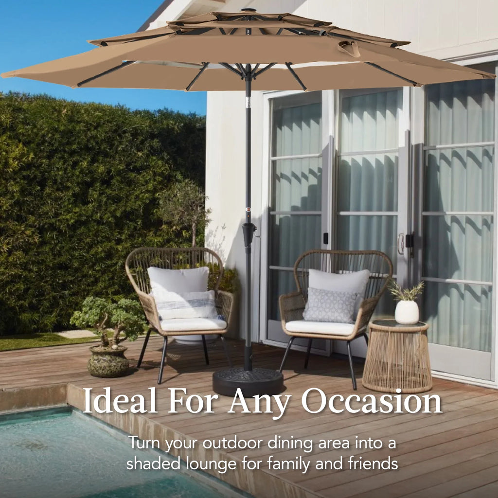 Best Choice Products 10ft 3-Tier Patio Umbrella, Market Sun Shade w/ Tilt Adjustment, Easy Crank - Red