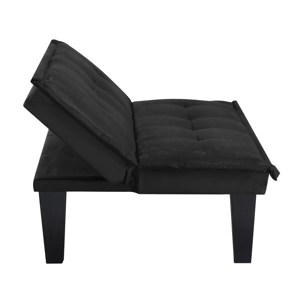 Black Futon Sofa Bed,Modern Faux Suede Convertible Sofa Bed with 3 Adjustable Backrest Angles,Loveseat Sleeper Couch for Living Room Apartment Furniture