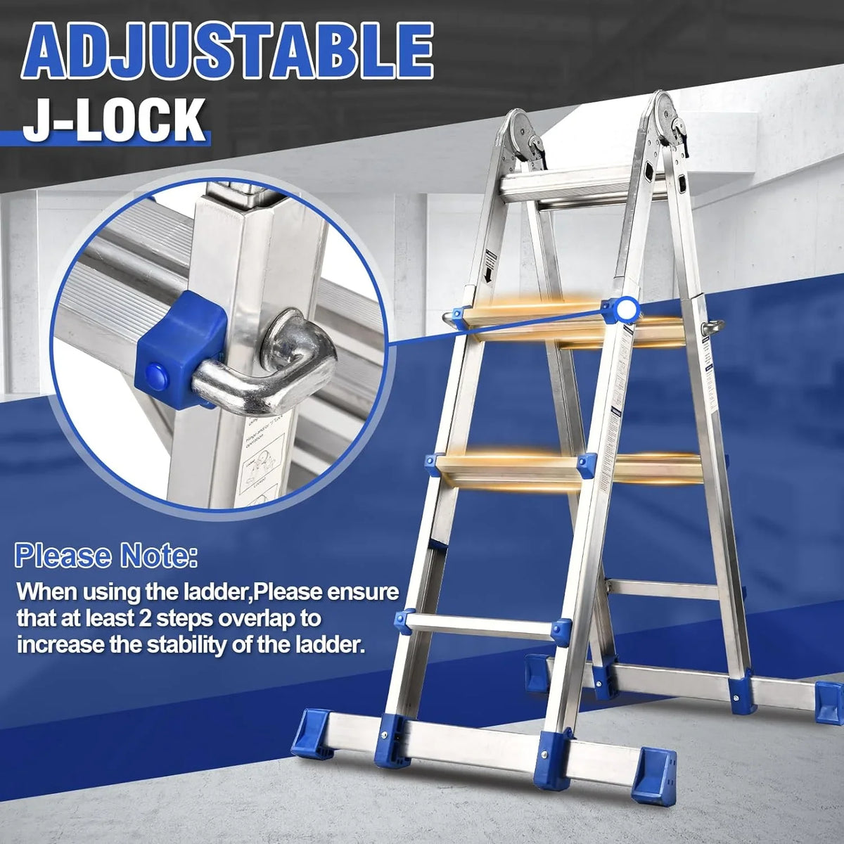 HBTower Ladder, A Frame 4 Step Extension Ladder, 14 Ft Multi Position Ladder with Removable Tool Tray and Stabilizer Bar, 330 lbs Capacity Telescoping Ladder for Household and Outdoor Work
