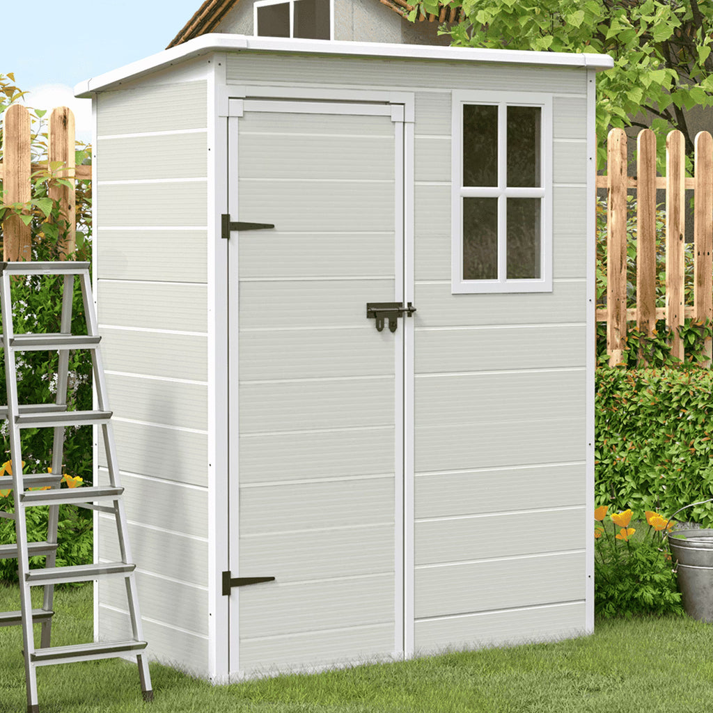 ELPOSUN Outdoor Storage Shed 6x4.5 ft, Resin Outside Sheds & Outdoor Storage Plastic for Trash Can, Bike, Lawnmower, Generator, Tool Shed with Lockable Door for Backyard, Lawn, Patio, Grey & White