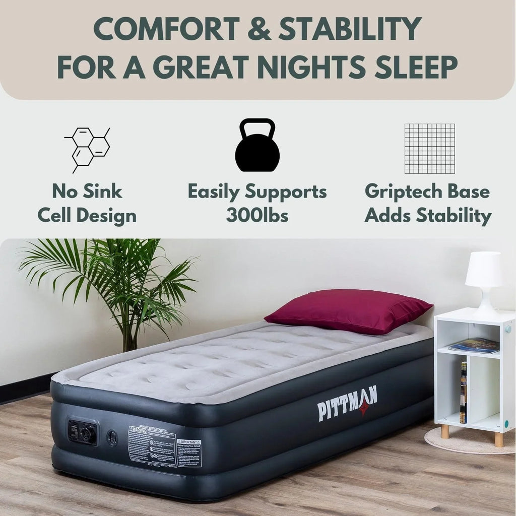 Pittman - Twin Air Mattress with Built-in Pump Raised 18" - Self Inflating Twin Air Bed