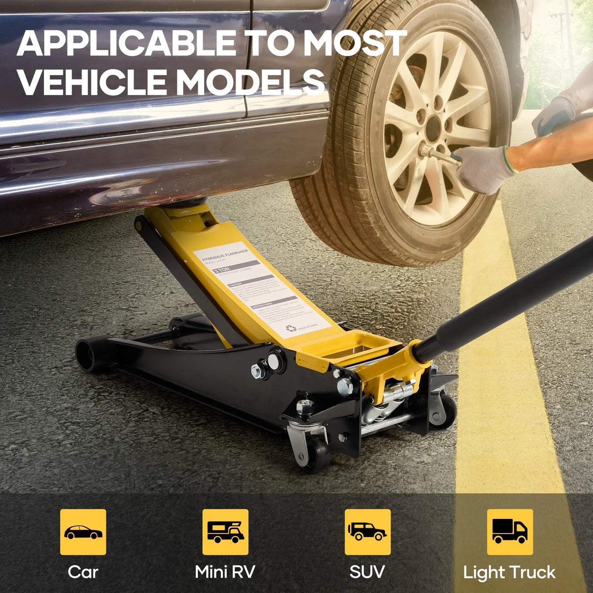 Naipo 3 Ton Low Profile Floor Jack, Dual Piston Hydraulic Pump, Heavy Duty All Steel Construction, Lifting Range 2.8"-19.7", Use for Car, SUV, Mini RV, Light Truck, Yellow