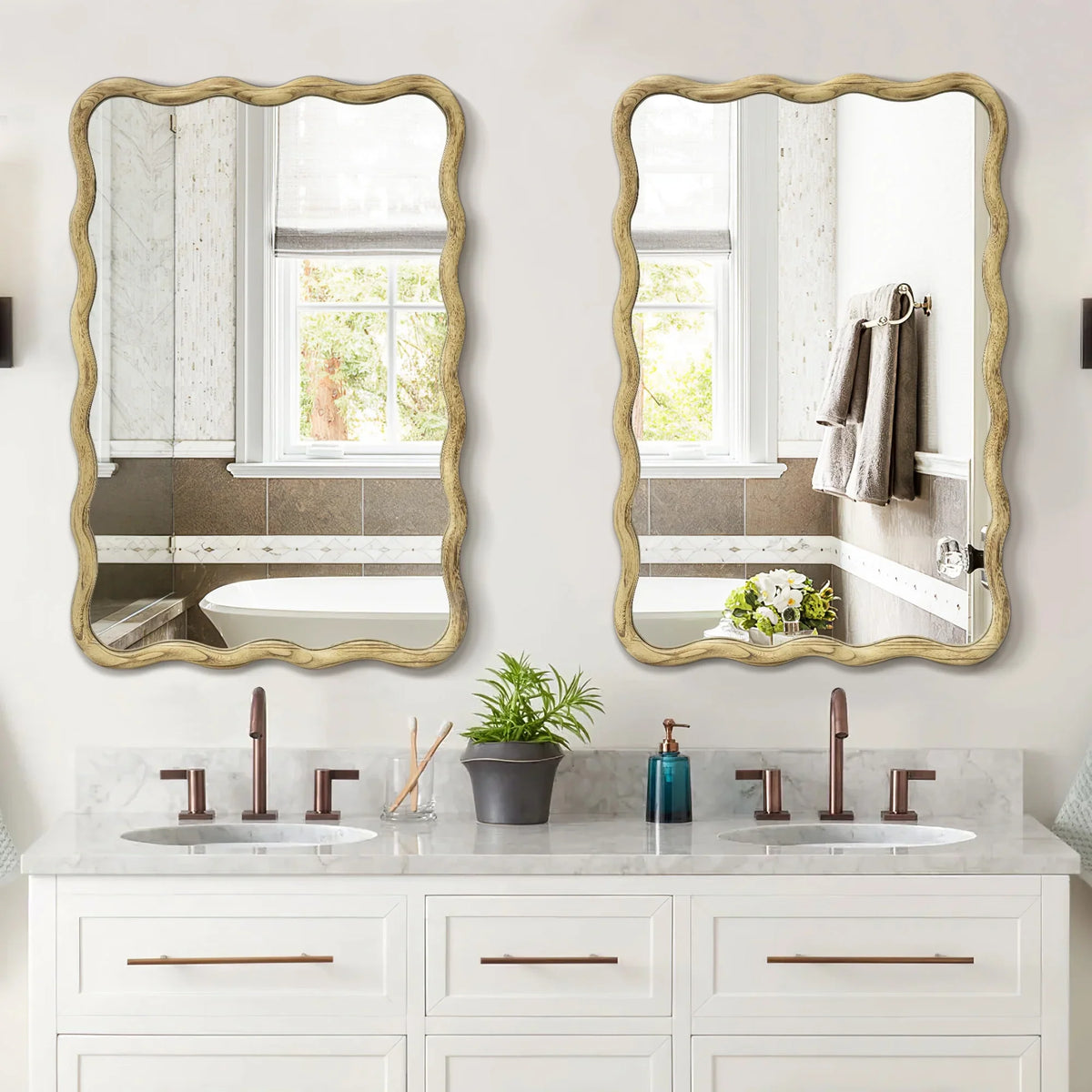 TEWLOSS Wavy Mirrors Wall Mirror, 30"x20" Bathroom Mirror Wood Framed, White