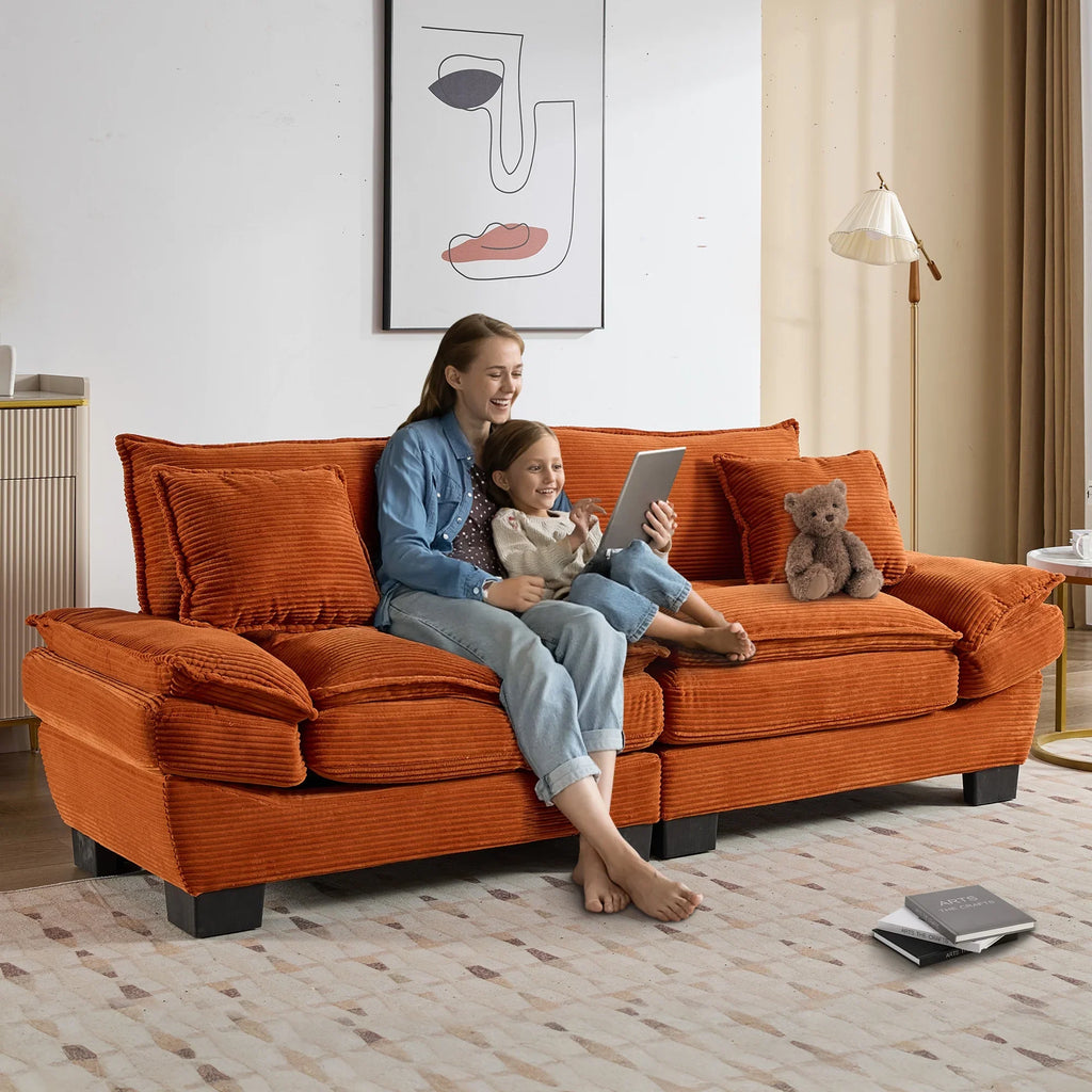 Dinosisco 84"L Deep Seat Sofa, Corduroy Upholstered Sleeper Couch for Living Room, Pink