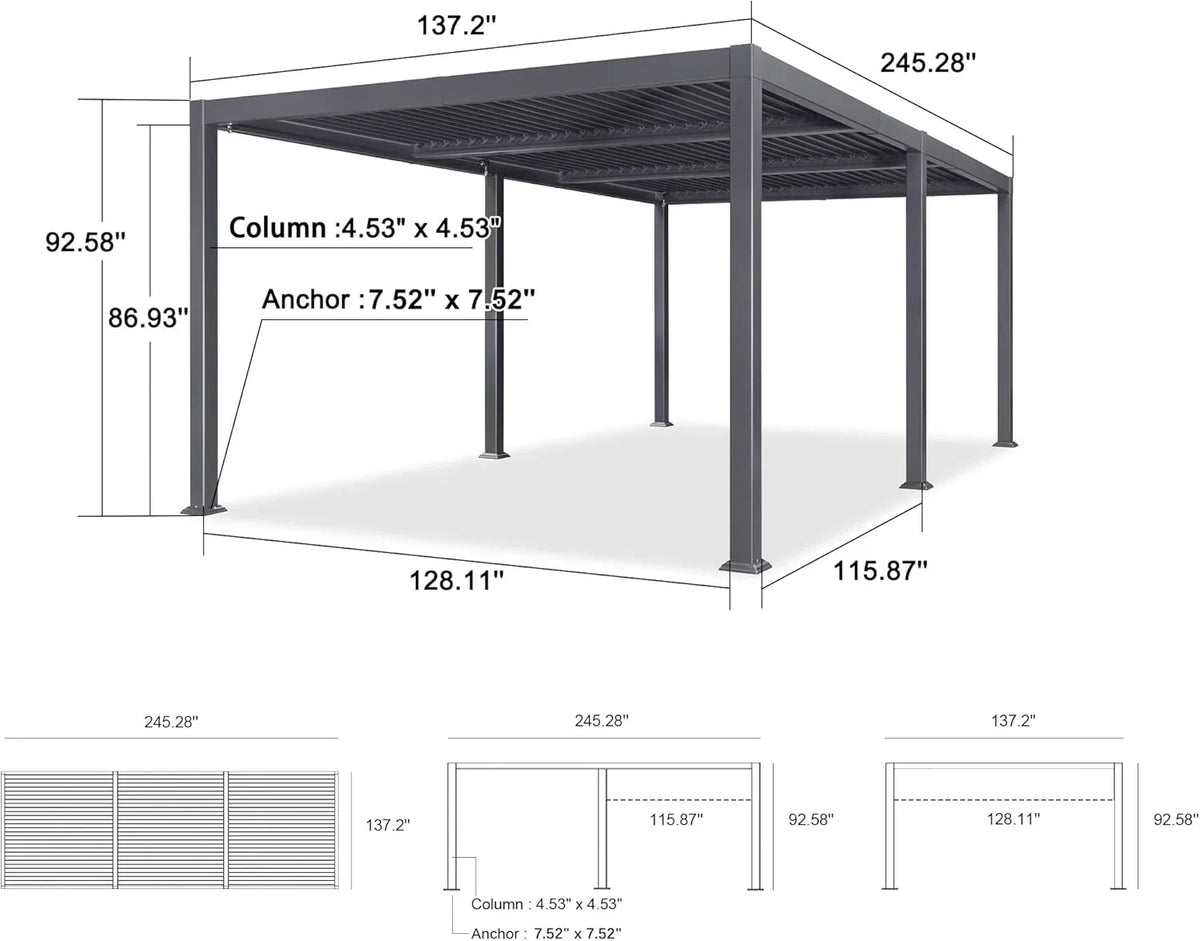 PURPLE LEAF 11'×18' Outdoor Louvered Pergola with Adjustable Hardtop Patio Pergola, Grey