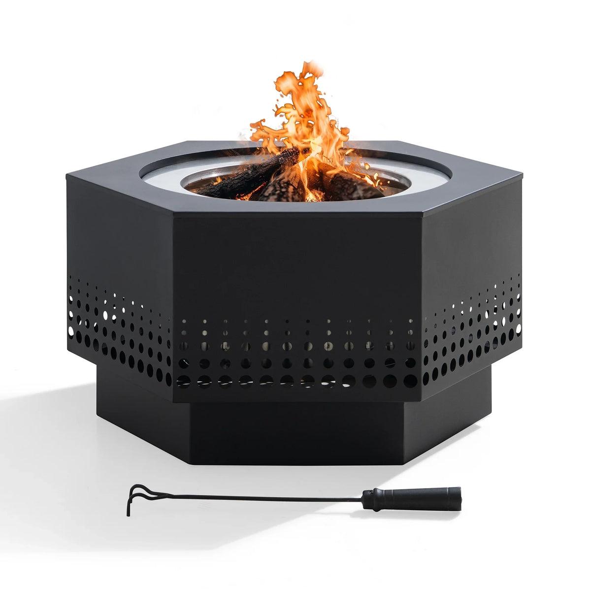 Sunjoy 28 In Smokeless Fire Pit with Removable Ash Pan, Outdoor Portable Wood Burning Fireplace with PVC Cover and Fire Poker,Ideal for Camping, Bonfire, and Backyard, Black