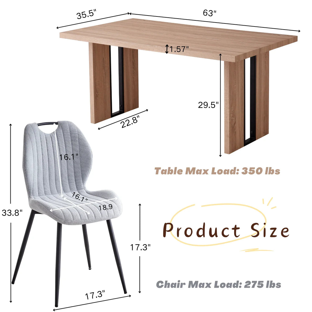 5pcs Rectangle Dining Table Chairs Set for 4, 63" Farmhouse Wood Kitchen Table with 4 Upholstered Mid Century Modern Boucle Chairs for Dinner, Living Dining Room, Apartment, Beige