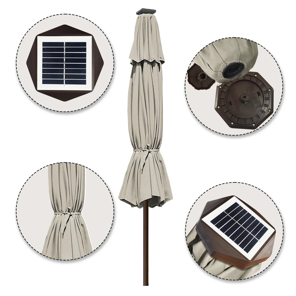 EliteShade Sunbrella Solar Umbrellas 9ft Market Umbrella with 80 LED Lights Patio Umbrellas Outdoor Table Umbrella with Ventilation and 5 Years Non-Fading Top,Ruby