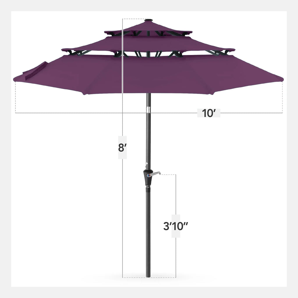 Best Choice Products 10ft 3-Tier Patio Umbrella, Market Sun Shade w/ Tilt Adjustment, Easy Crank - Red