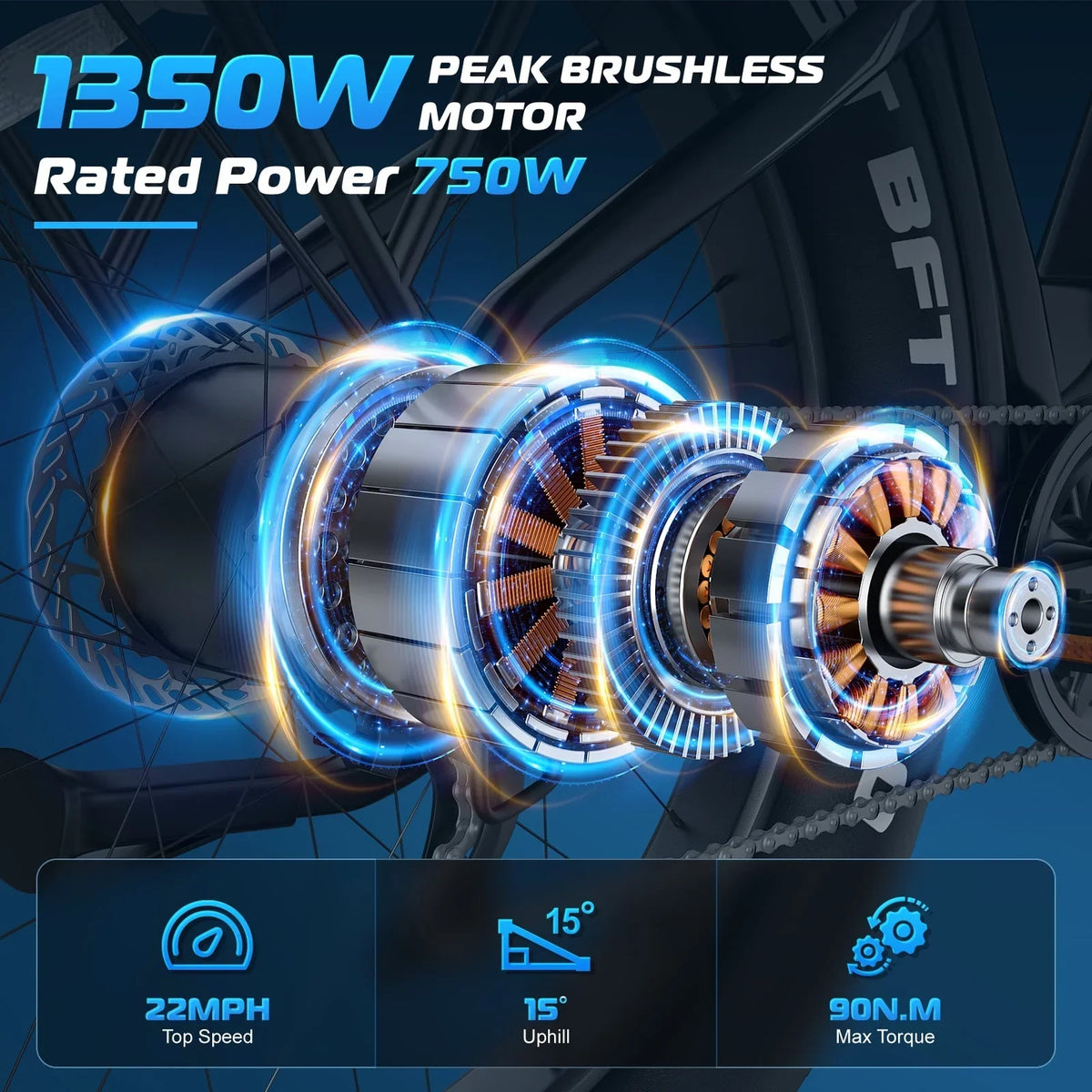 Gocio Electric Bike for Adults, 26" Fat Tire E-Mountain Bike, 1350W Peak Motor 48V 15Ah Battery, 22MPH 7-Speed Ebike for off Road, UL 2849
