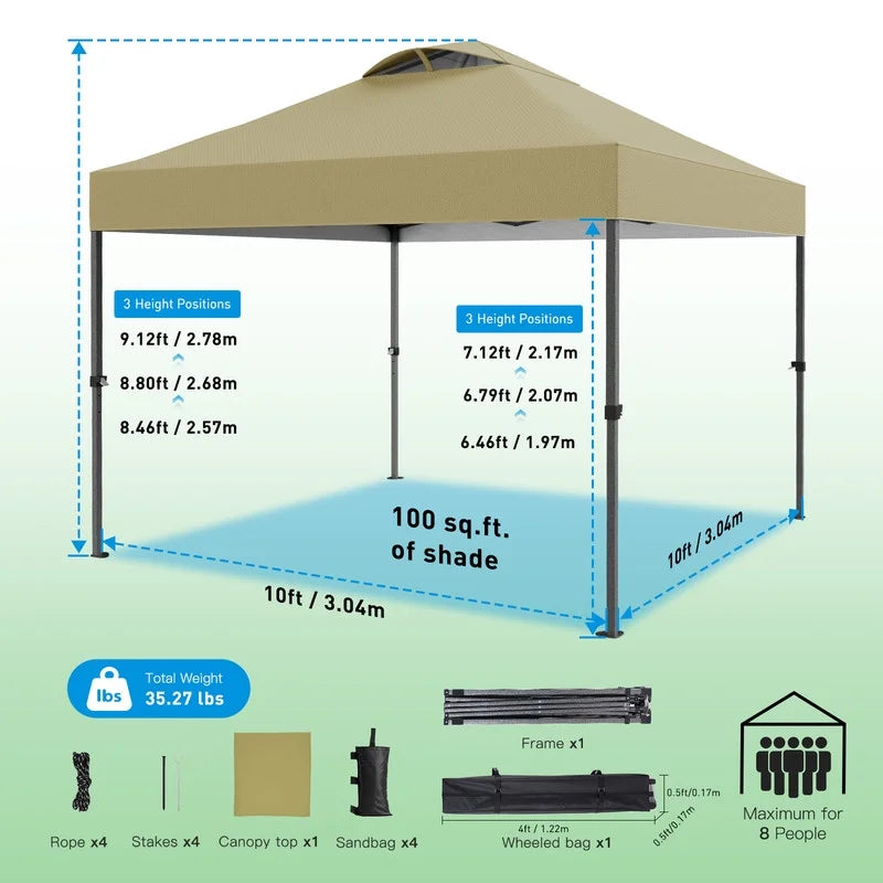 CHITOOMA 10 x 10ft Pop up Canopy Tent, Instant Outdoor Shelter Easy Portable Straight Leg Canopy Tent with Pockets Sidewall, White