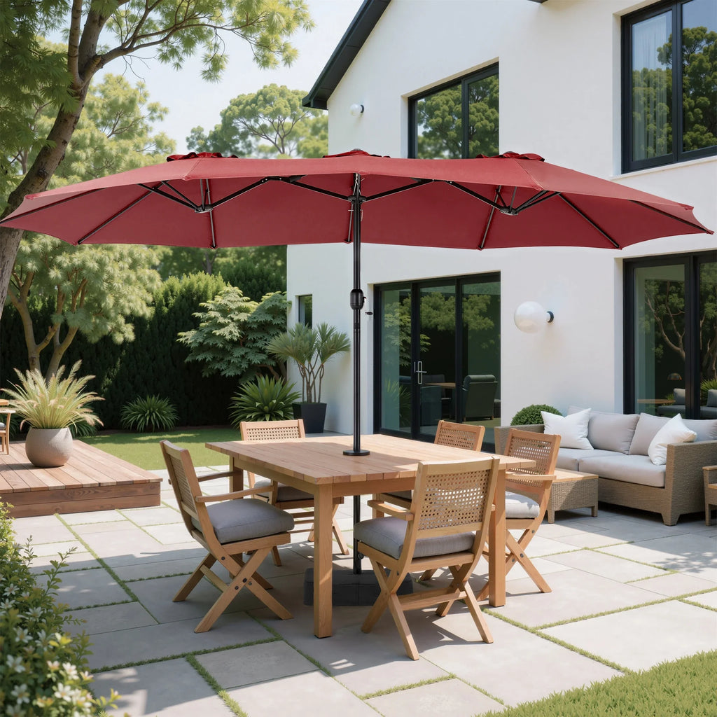 edx 15ft Patio Umbrellas (Base Included), Large Outdoor Double-Sided Rectangle Market Umbrella with Stand for Poolside, Lawn, and Backyard, Navy Blue