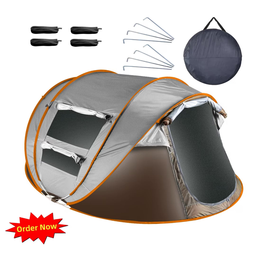 Tcbosik Easy Pop Up Tent for 5-8 Person, Automatic Setup Instant Family Tent with 2 Doors and 4 Mosquito Net Windows, Waterproof Camping Tent with Carry Bag for Hiking & Traveling, Khaki