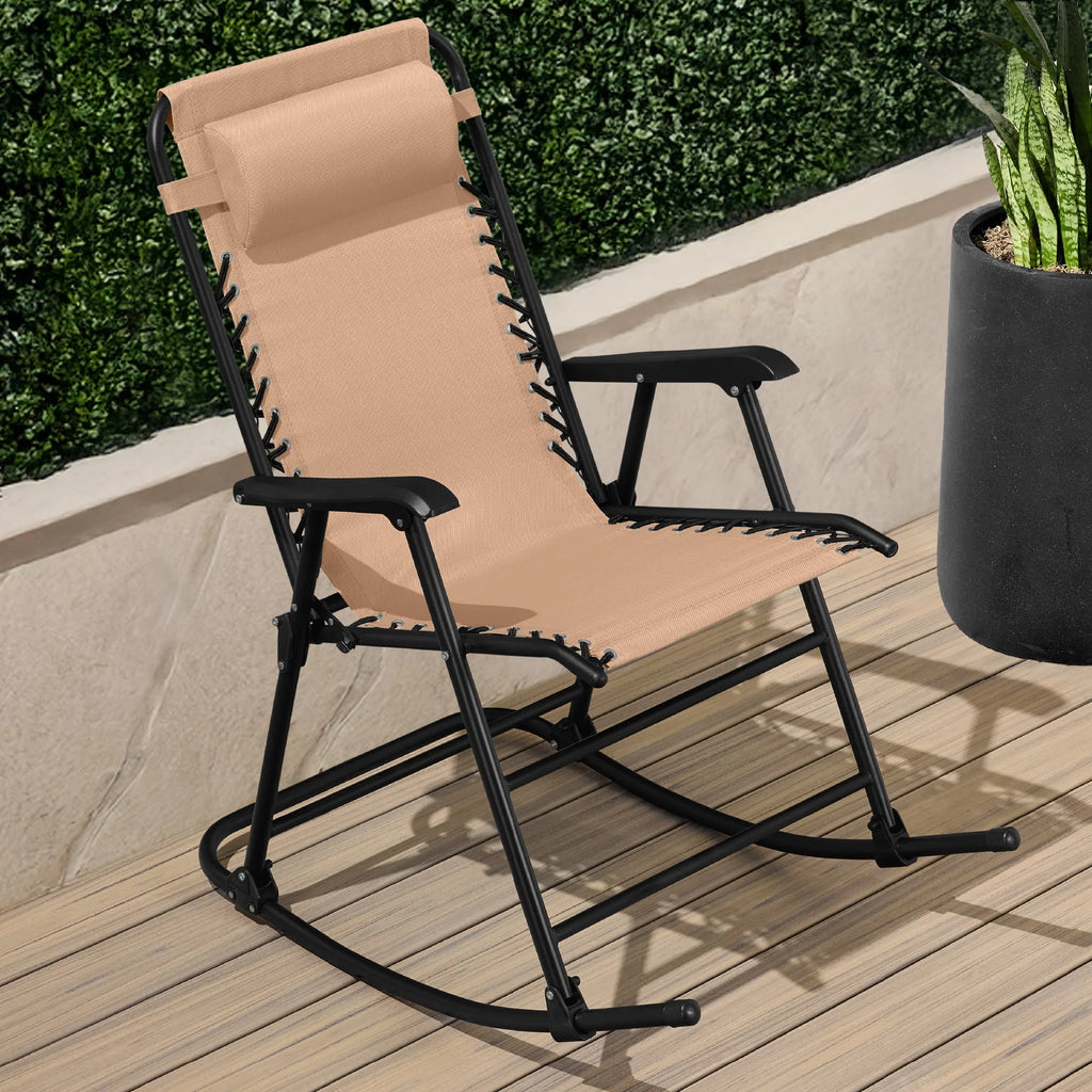 Best Choice Products Folding Outdoor Zero Gravity Rocking Lounge Chair w/ Headrest Pillow - Black