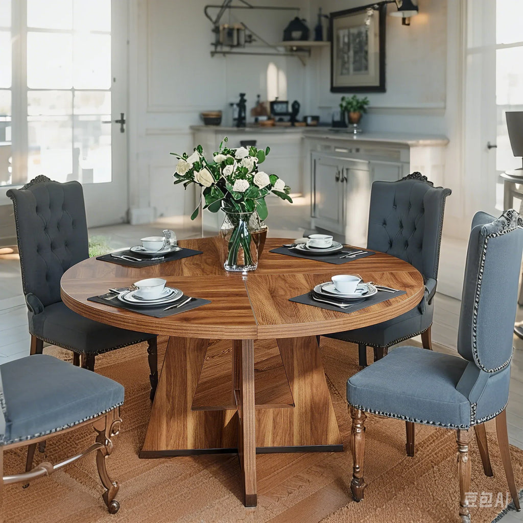 MAYEERTY Round Dining Table for 4, 47" Wood Kitchen Table Farmhouse Dinner Table