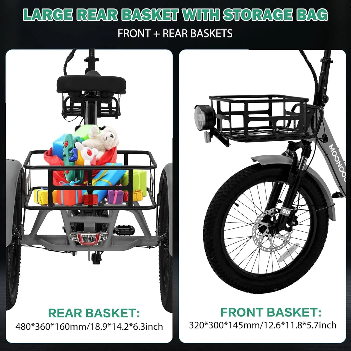ABORON 3.0 Fat Tire Electric Trike for Senior Foldable E-Bike, 500W Motorized Tricycle Adult 20" Folding 3 Wheel Electric Commute Bike Trike w/48V Battery and Storage Baskets,