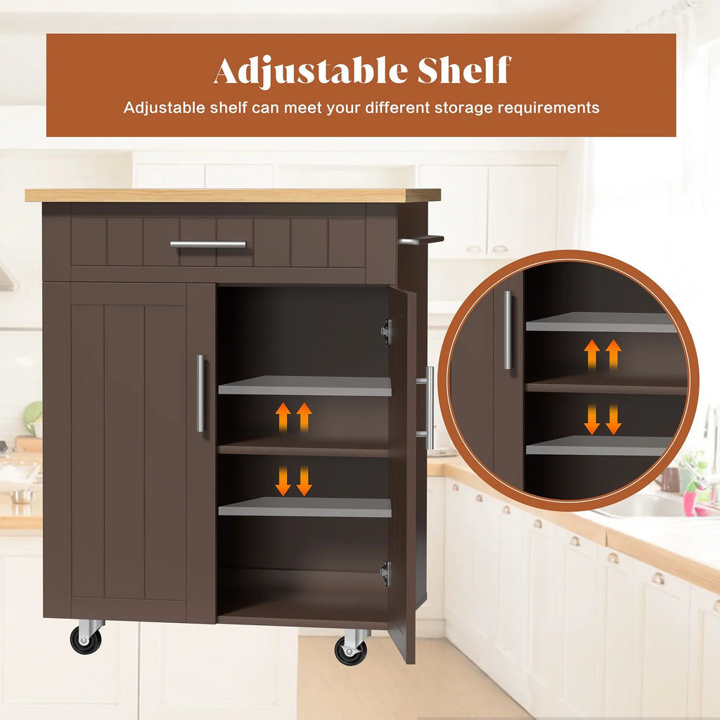 Walsunny Kitchen Island Table Stand with Storage on Wheels,Rolling Kitchen Cart Storage Cabinet with Drawer,White