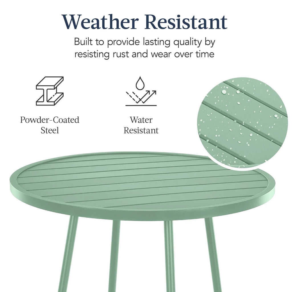 Best Choice Products 3-Piece Steel Patio Bar Height Round Bistro Set w/ Backless Stools, Slatted Design - Black