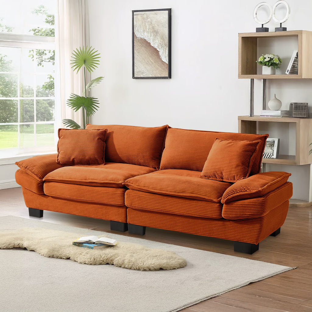 Dinosisco 84"L Deep Seat Sofa, Corduroy Upholstered Sleeper Couch for Living Room, Pink