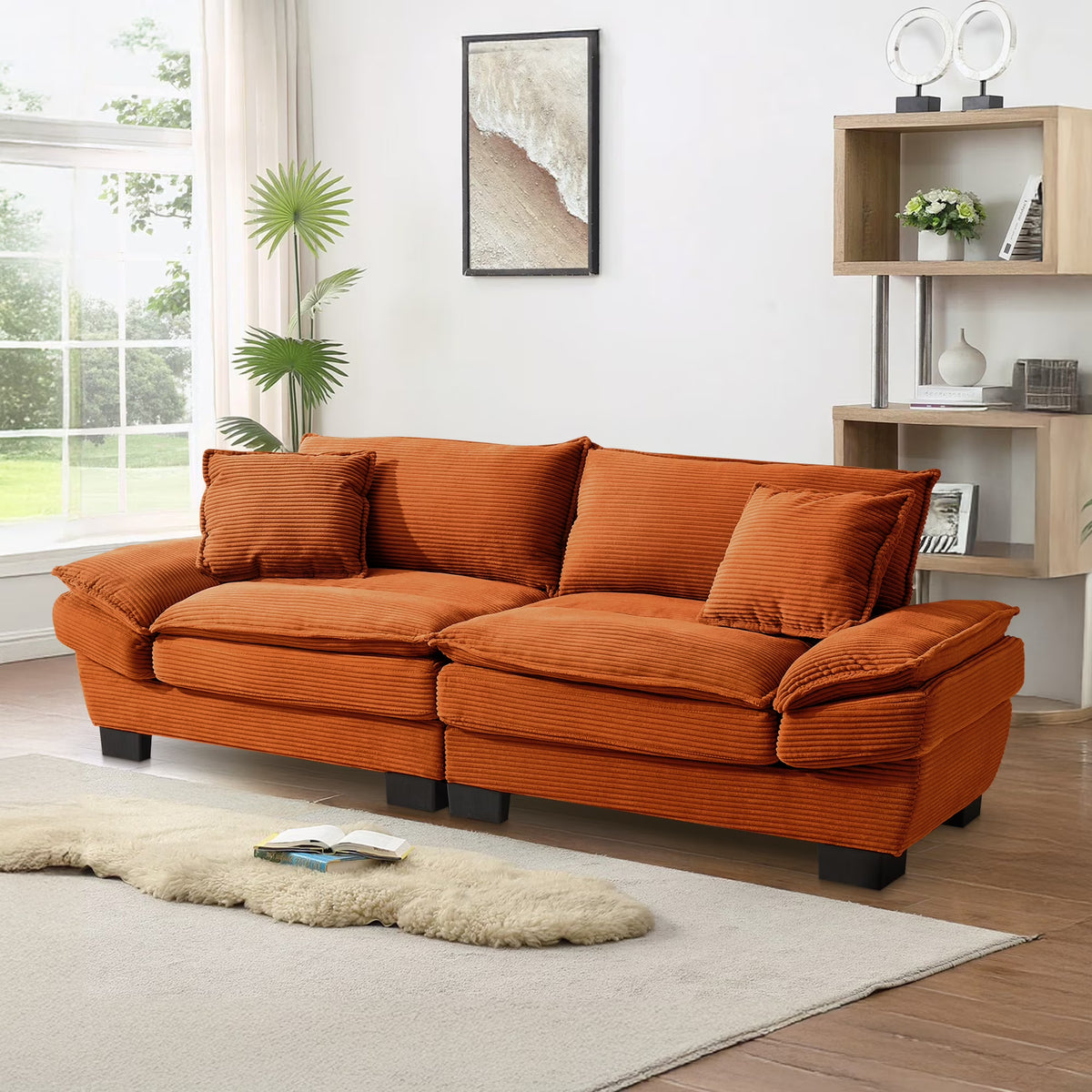 Dinosisco 84"L Deep Seat Sofa, Corduroy Upholstered Sleeper Couch for Living Room, Pink