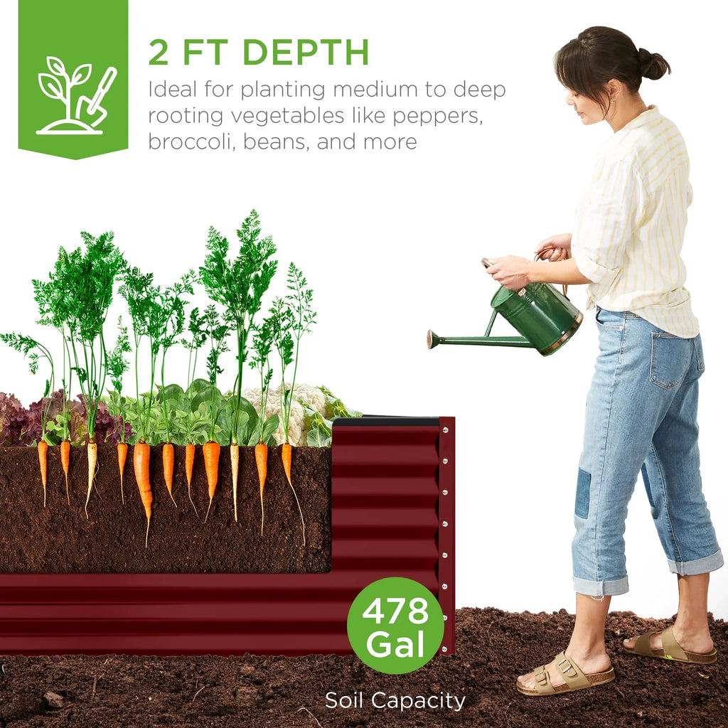 Best Choice Products 8x4x2ft Outdoor Metal Raised Garden Bed, Planter Box for Vegetables, Flowers, Herbs - Gray