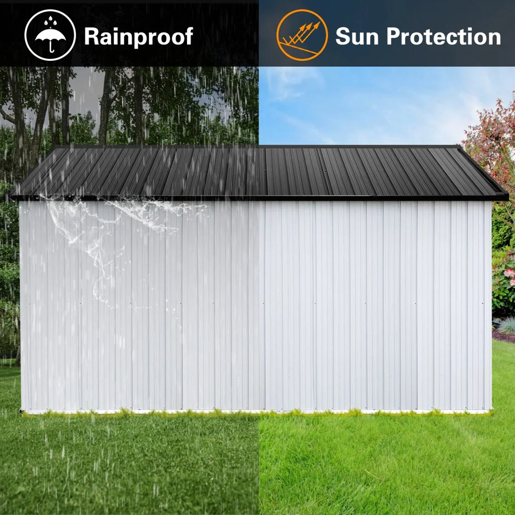 10x12 FT Outdoor Storage Shed, Metal Garden Tool Shed with Vents, Window and Bulit-in Hooks, Waterproof Organization for Home/Backyard/Garden Tools/Lawn Storage, Yellow+White