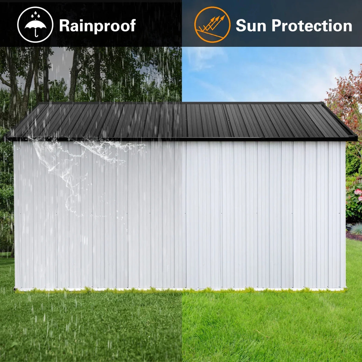 10x12 FT Outdoor Storage Shed, Metal Garden Tool Shed with Vents, Window and Bulit-in Hooks, Waterproof Organization for Home/Backyard/Garden Tools/Lawn Storage, Yellow+White