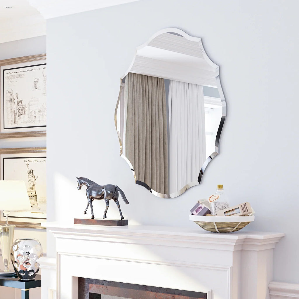 LUVODI Beveled Edge Wall Mirror Bathroom Mirror Vanity Scalloped for Home Living Room 25x32in